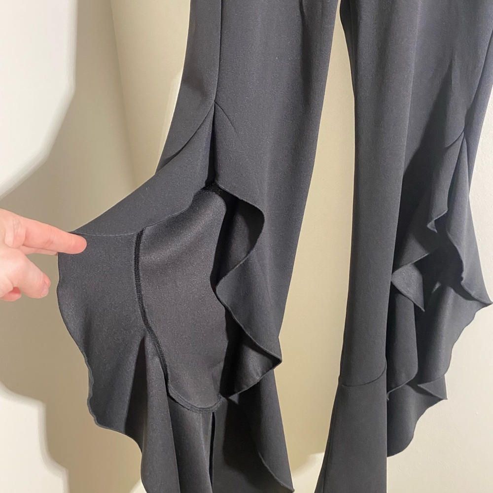 SOLD- Lulus After Midnight Black Ruffle Leg Strapless Jumpsuit - Picture 8 of 12